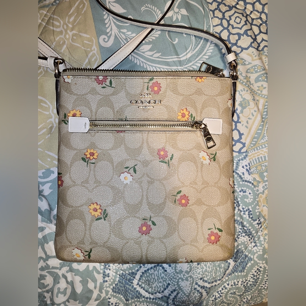 Coach Beige Crossbody Bag with Floral Accents
